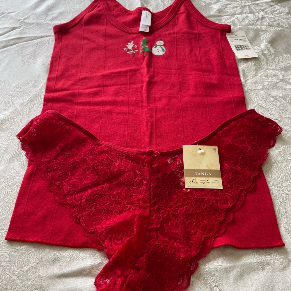NWT Secret Treasures Red Lace Panties & Ribbed Red Tank.